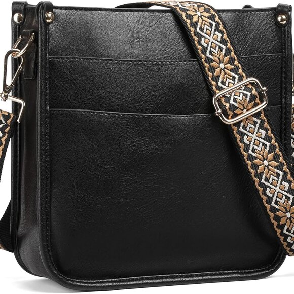 Vegan Leather Crossbody Bag Women Compact with Wide Adjustable Strap - Picture 1 of 6